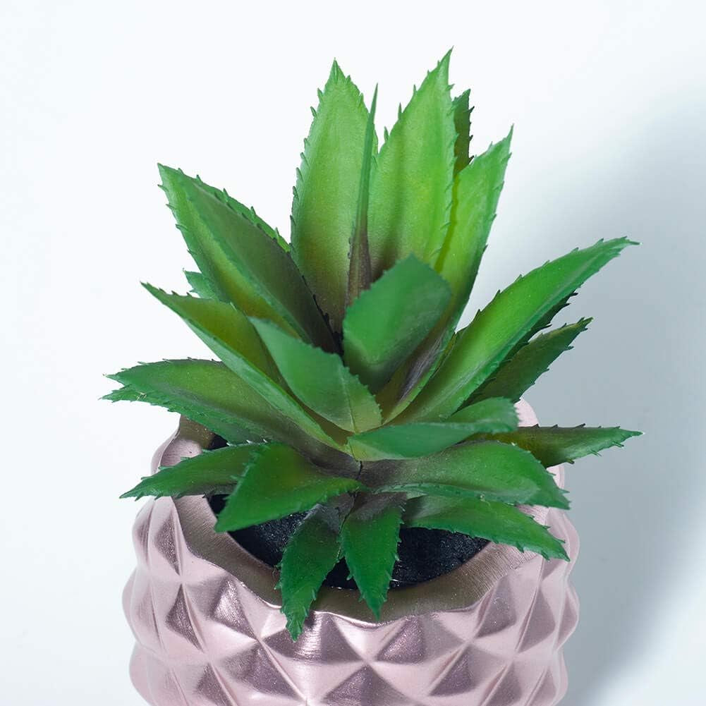 Artificial Succulent Pineapple Decorative Planter - Faux Pineapple Accent for Home, Office, and Kitchen (Rose Gold)