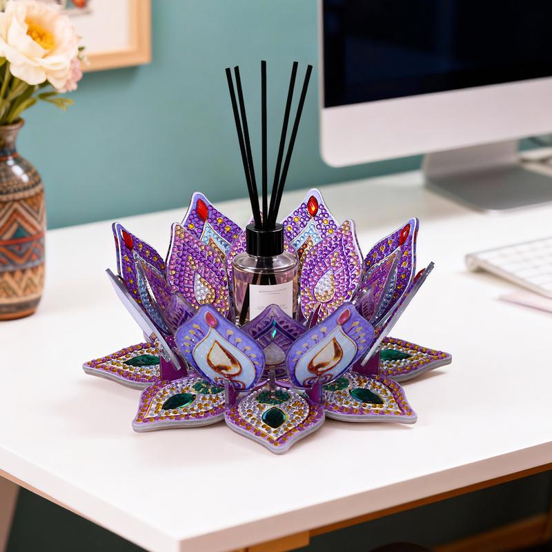 DIY Lotus-Shaped Diamond Painting Candle Holder - ( Candles not Included)