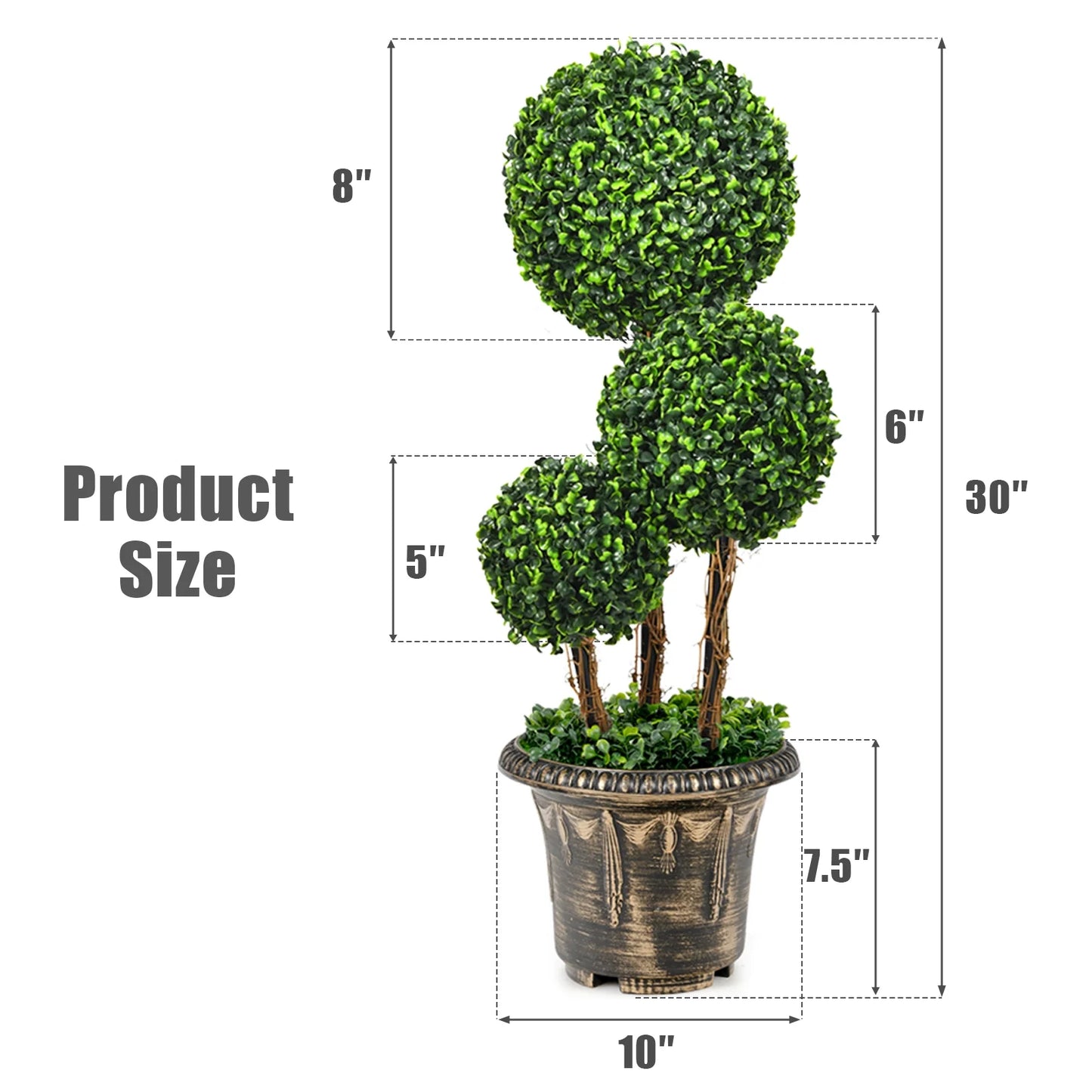 Three-Ball Artificial Topiary Tree, 30"