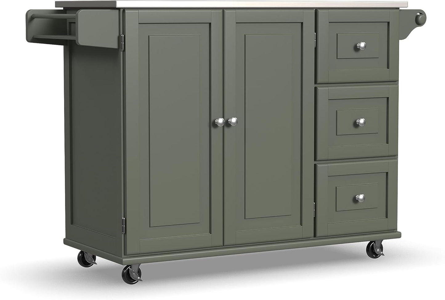 Dolly Madison 54-Inch Rolling Mobile Kitchen Island with Storage and Towel Rack in Off White