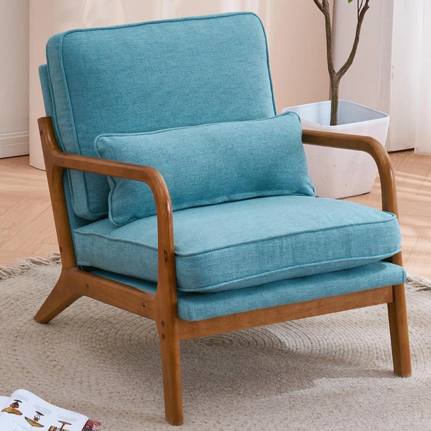 Modern Teddy Velvet Accent Chair with Wood Frame