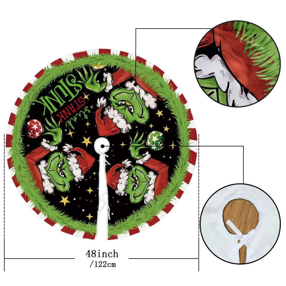 Grinch-Themed Christmas Tree Skirt for Holiday Celebrations - 48 Inch