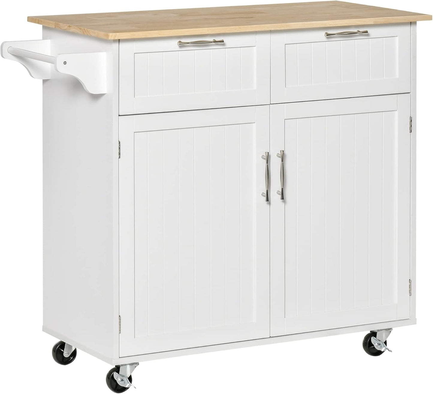 Rolling Kitchen Island Cart with Storage and Rubberwood Top