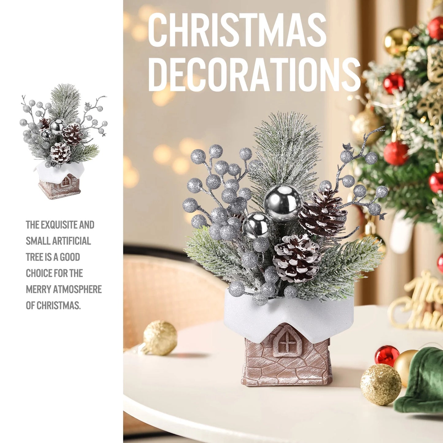 Miniature Silver Christmas Tree with Ornaments