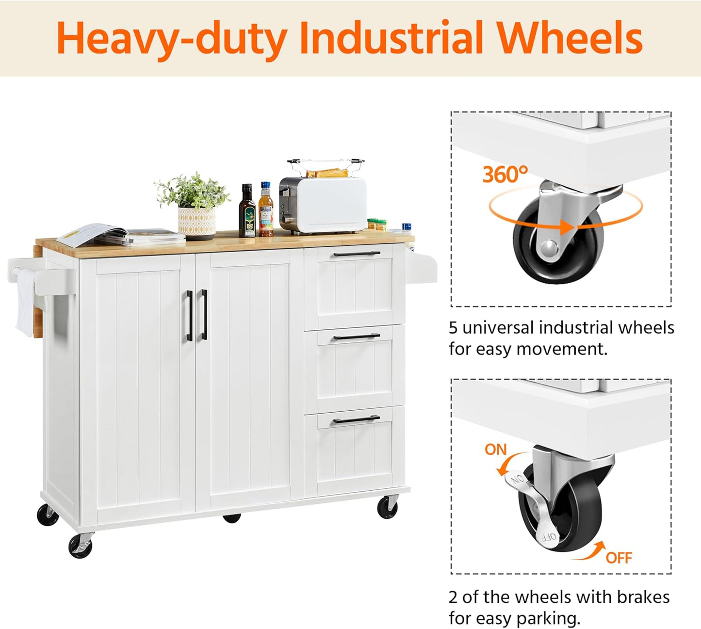 Mobile Kitchen Island with Adjustable Shelves