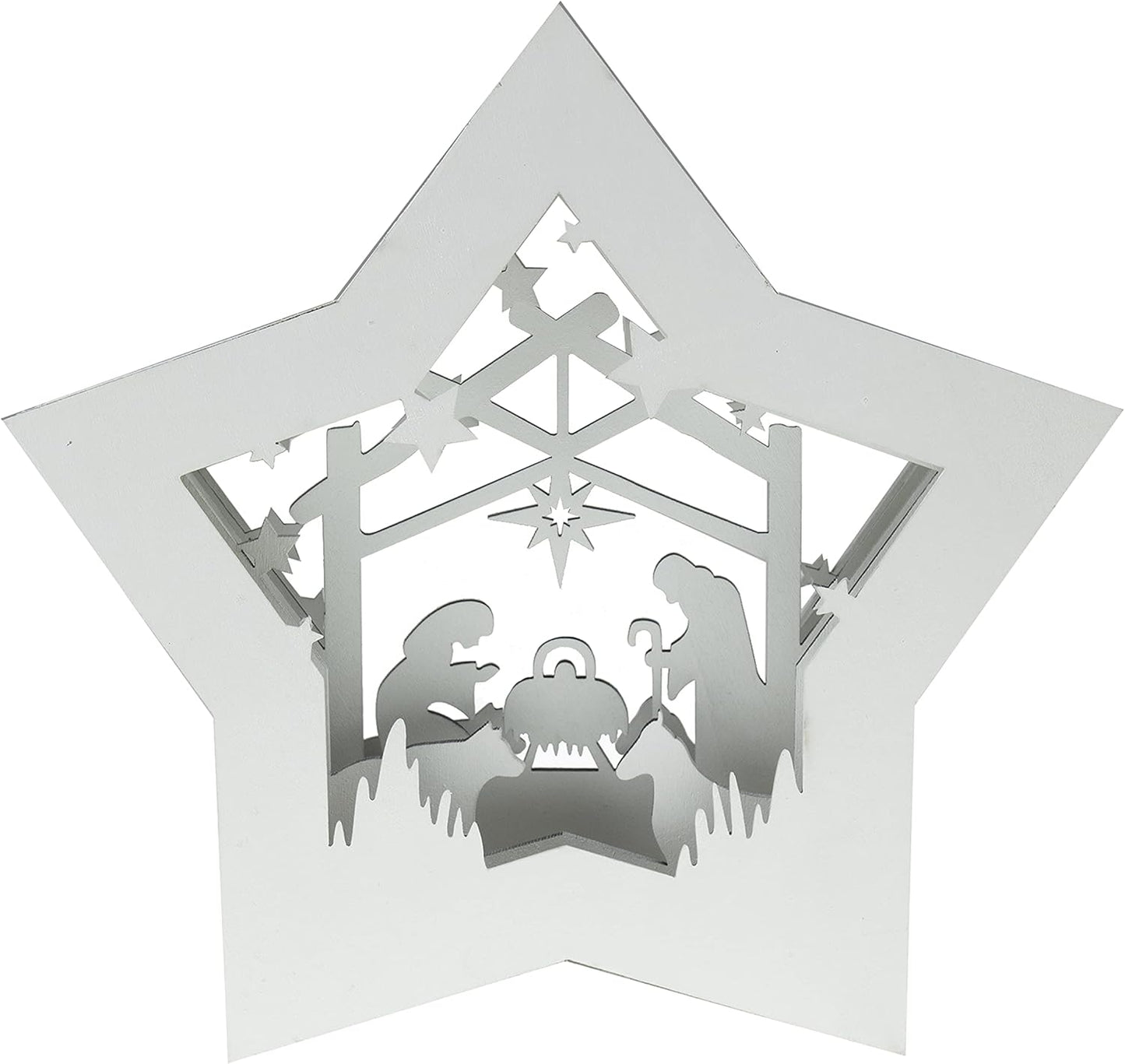 Wooden Star-Shaped Nativity Scene Christmas Ornament with LED Lighting