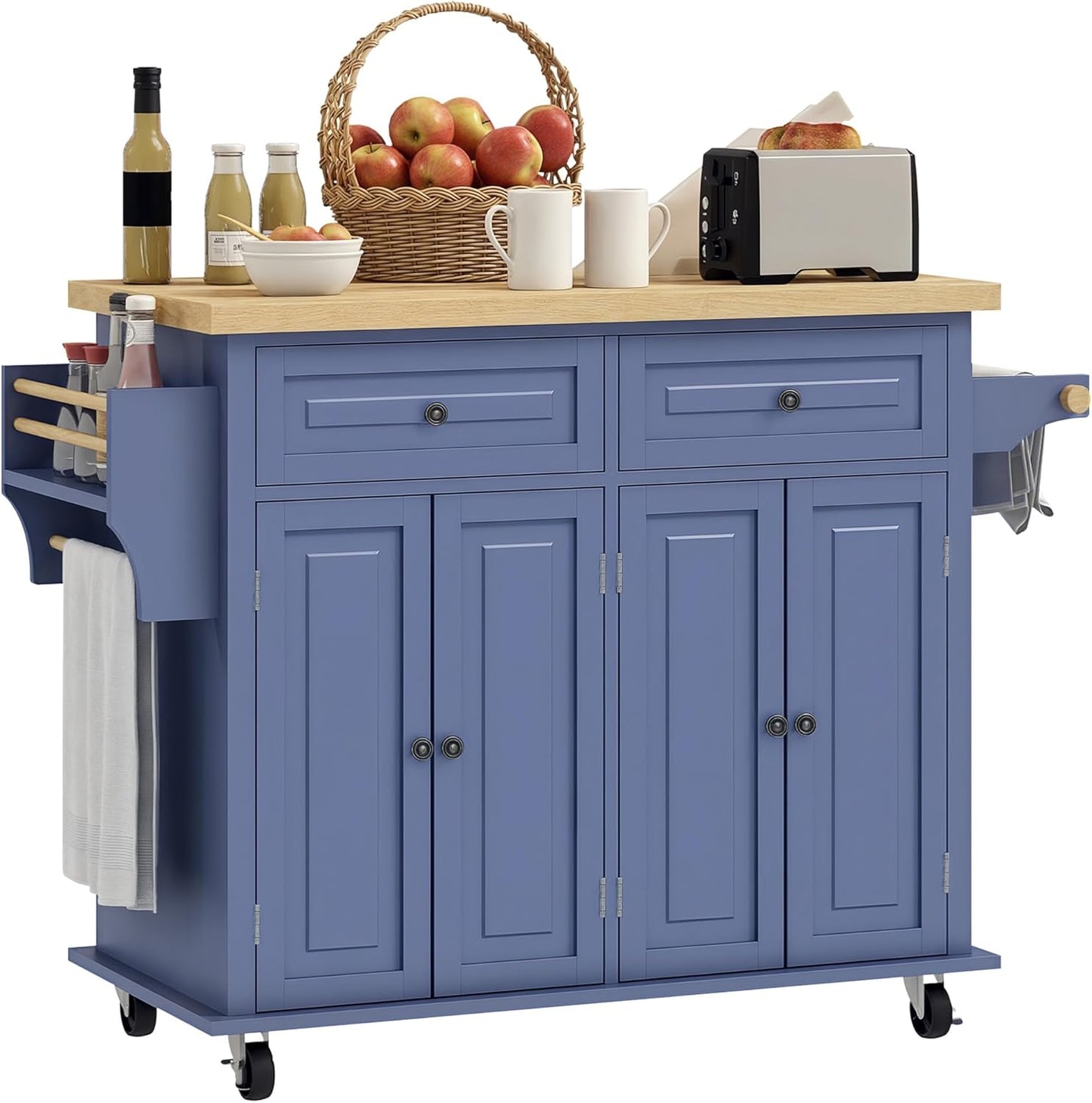 Kitchen Island Cart with Storage, Spice Rack, and Mobility