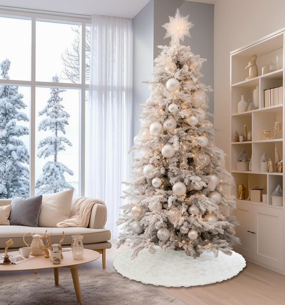 Elegant 36-Inch Snowflake Sequin Christmas Tree Skirt
