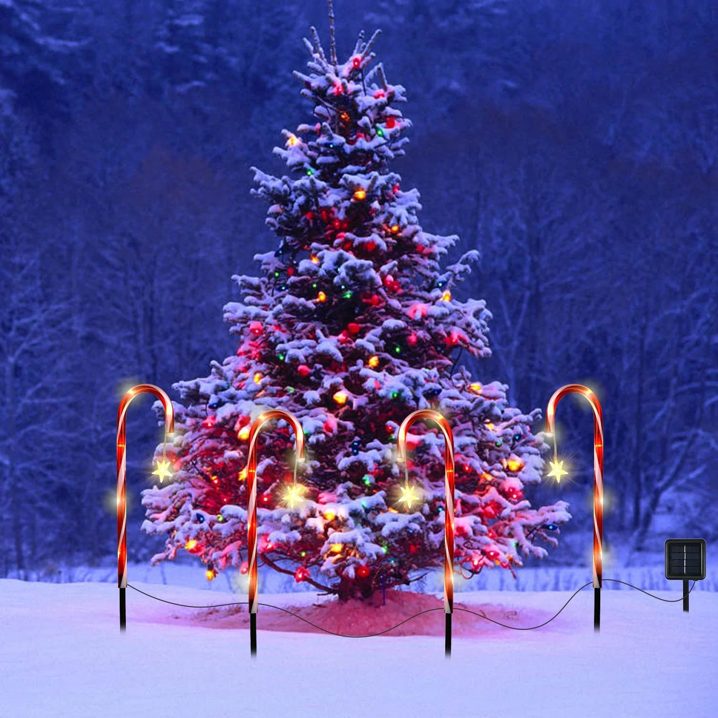 Solar-Powered Candy Cane Stake Lights - Set of 4 Outdoor Christmas Decorations for Pathway and Garden Holiday Decor