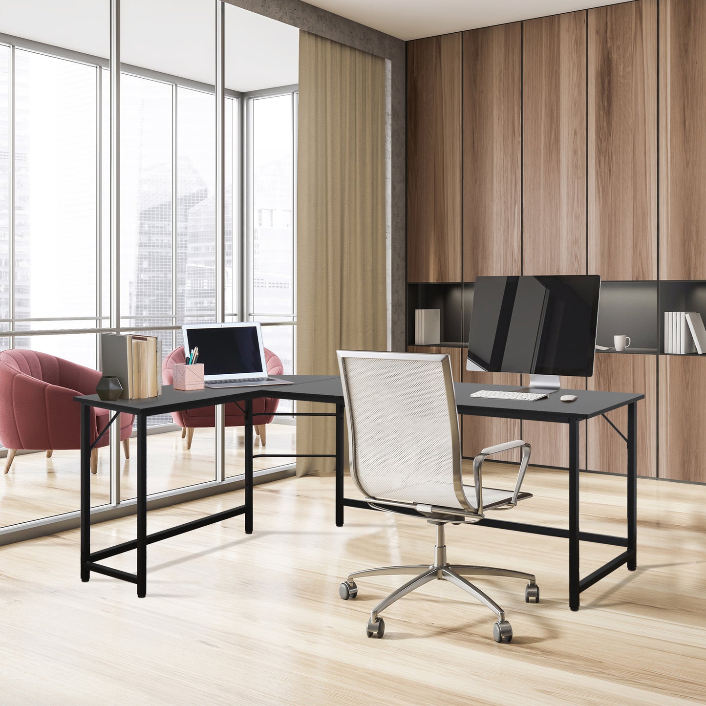 L-Shaped Gaming Laptop Desk - 66" Corner Workstation for Professional Office Use