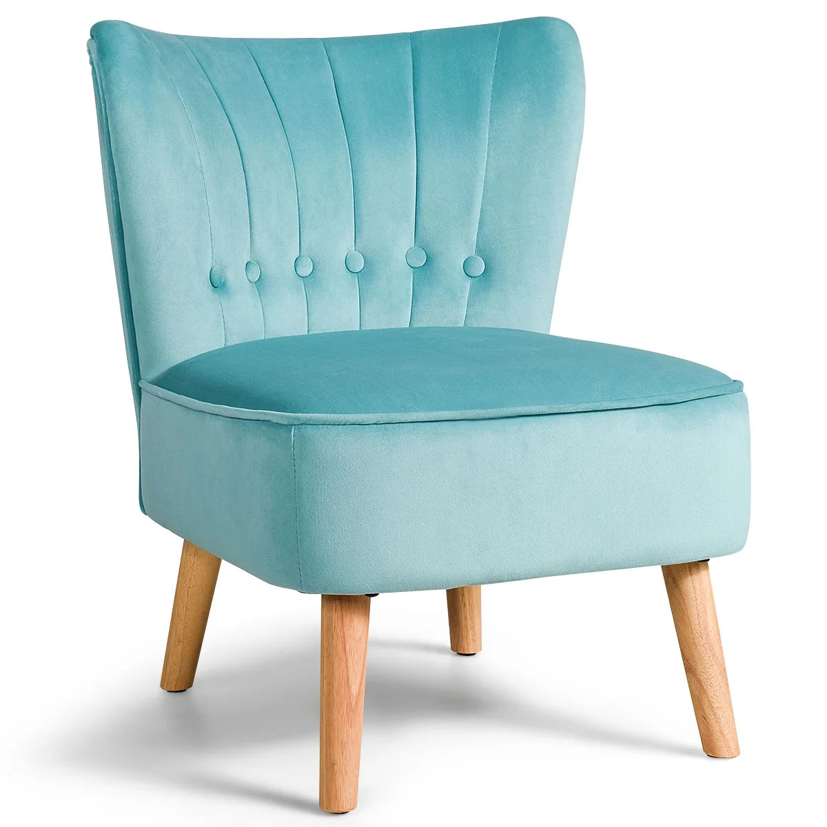 Tufted Blue Velvet Accent Chair — Armless