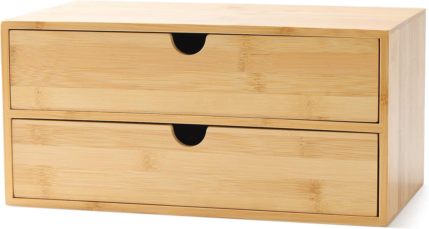 Bamboo Desk Drawer Organizer - Elegant Desktop Storage with 3 Drawers for Office, Home, and Vanity Supplies, No Assembly Needed