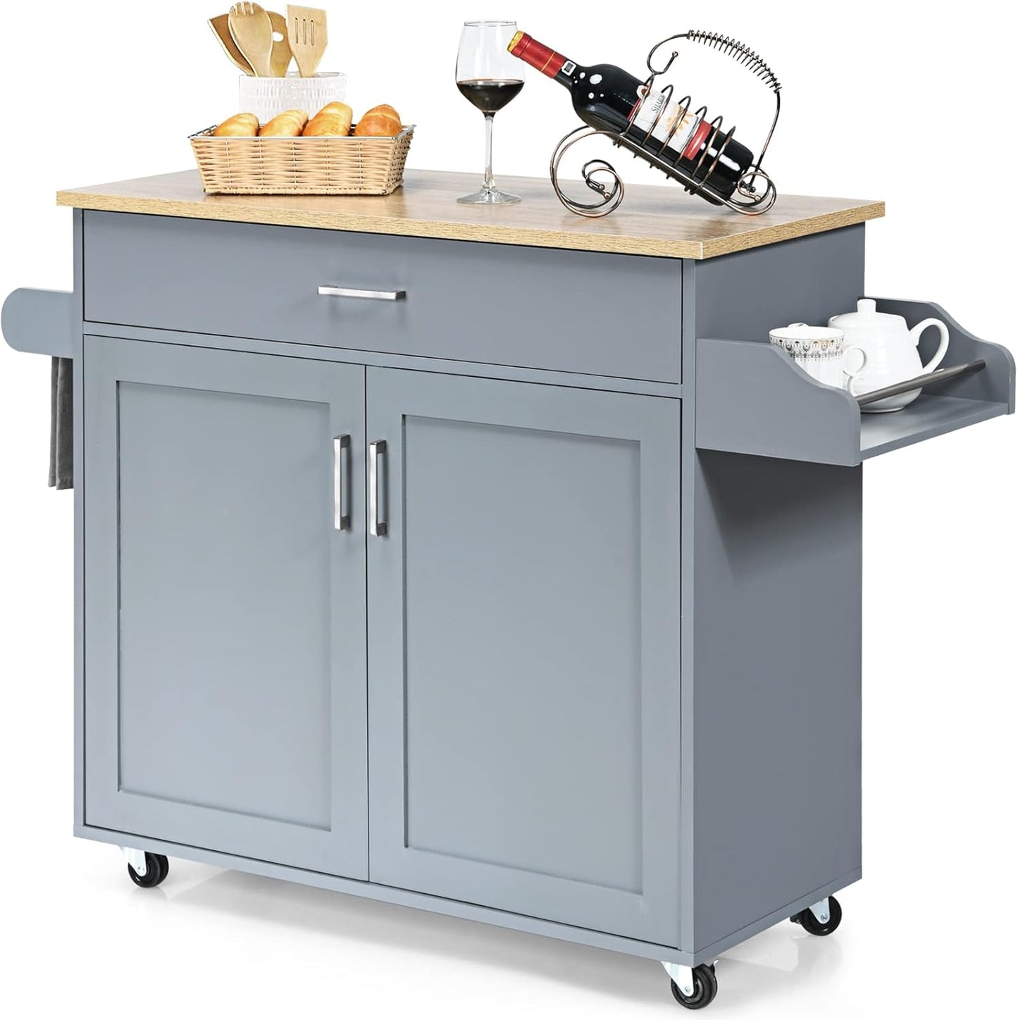 Mobile Kitchen Island with Drawer and Storage