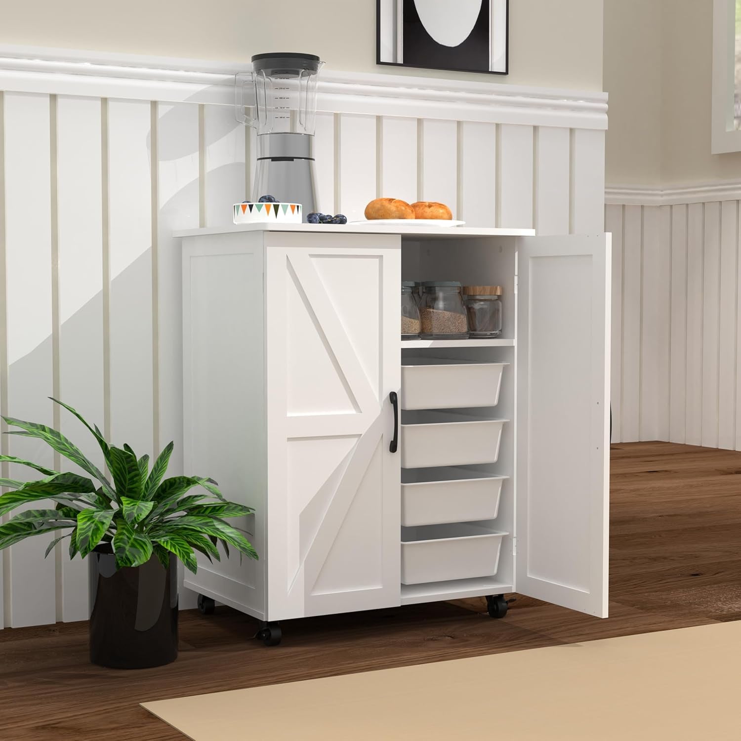 Versatile Mobile Kitchen Island on Wheels - Stylish White Rolling Cart for Effortless Storage and Organization in Small Spaces