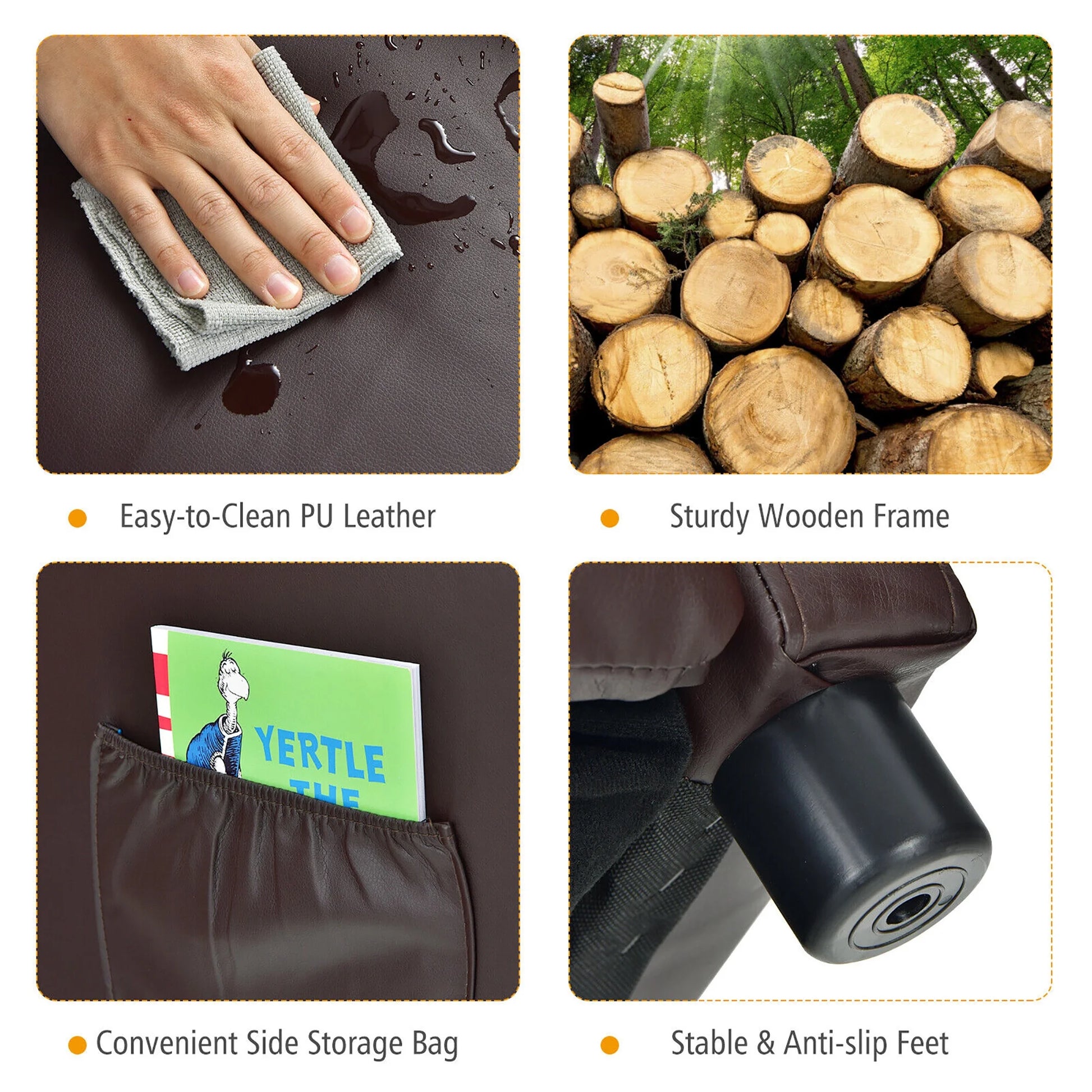 Kids Leather Recliner Chair with Footrest & Side Pocket – Brown