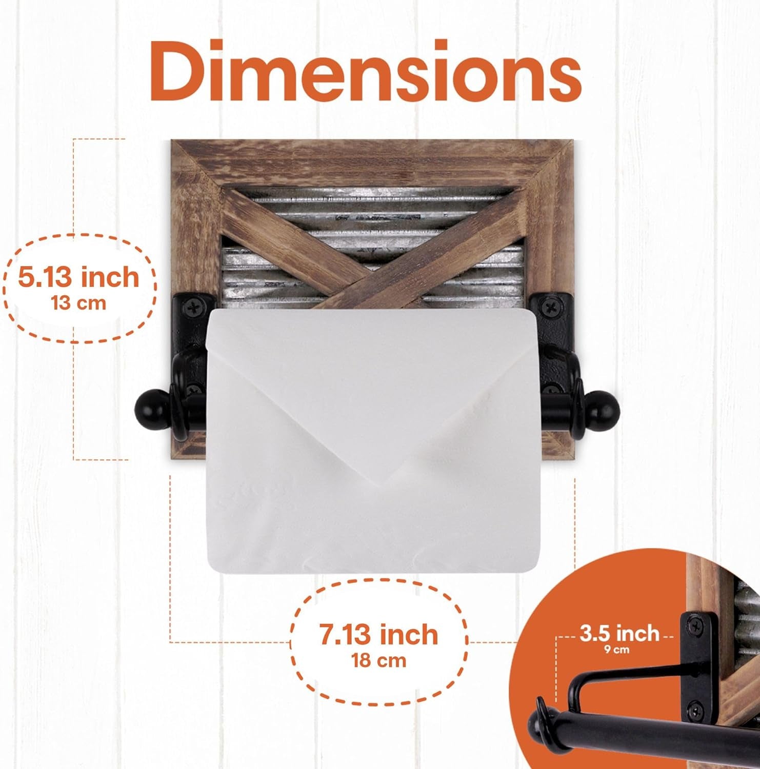 Rustic Farmhouse Toilet Paper Holder – Warm Wood & Black Metal Bathroom Accessory