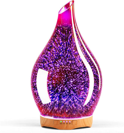280ml Ultrasonic Essential Oil Diffuser - 3D Glass Aromatherapy Humidifier with Timer, Color-Changing Feature, and Waterless Shut-Off for Home and Office Use