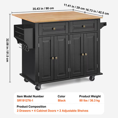 Utility Kitchen Cart with Storage and Expandable Top