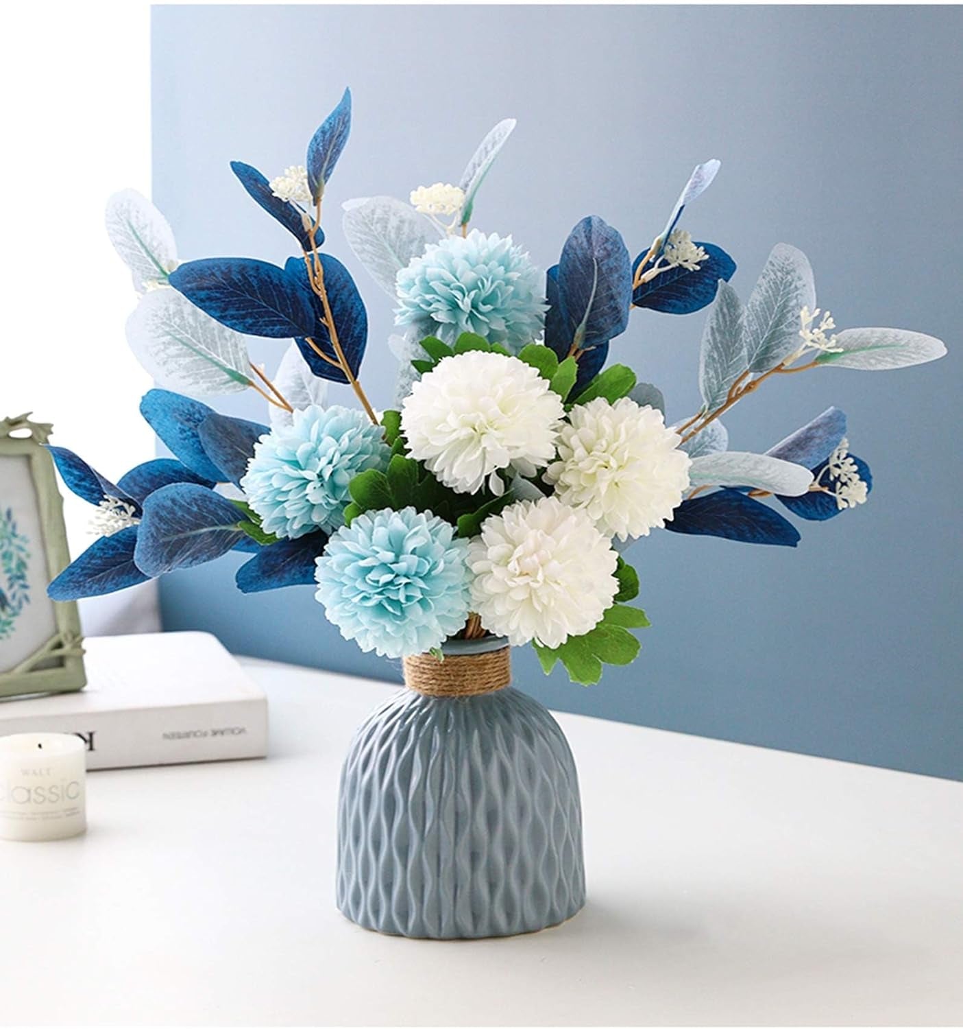 Artificial Hydrangea Flower Arrangements in Vase for Home, Garden, Party, and Wedding Centerpieces