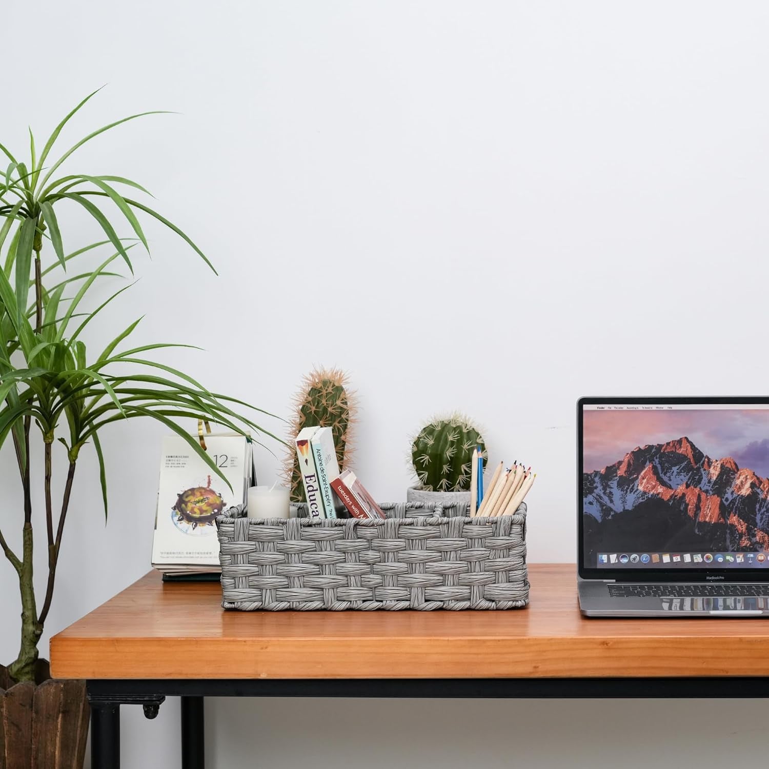 Set of 2 Gray Wicker Toilet Tank Trays – Compact Bathroom Storage