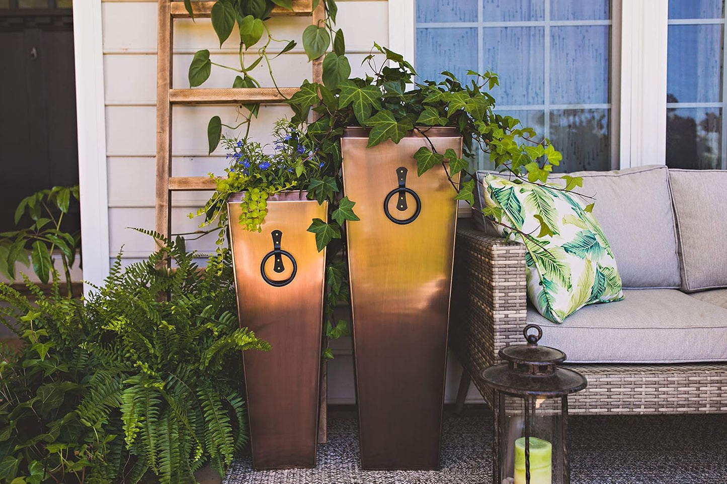 Tall Planter Antique Copper Patio Deck Indoor Outdoor Garden Flower Planter