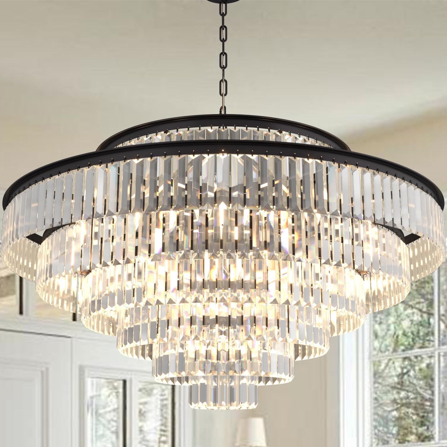 Elegant 7-Tier Crystal Chandelier, 17-Light Nickel Finish