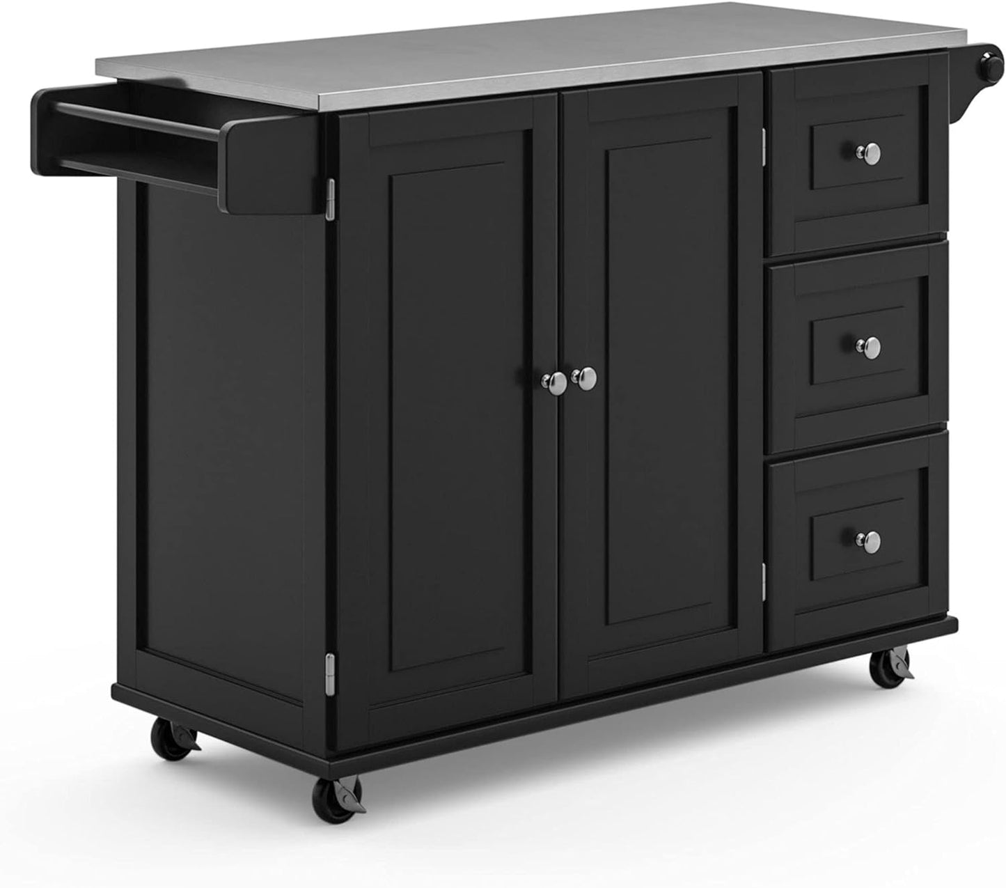 Dolly Madison 54-Inch Rolling Mobile Kitchen Island with Storage and Towel Rack in Off White