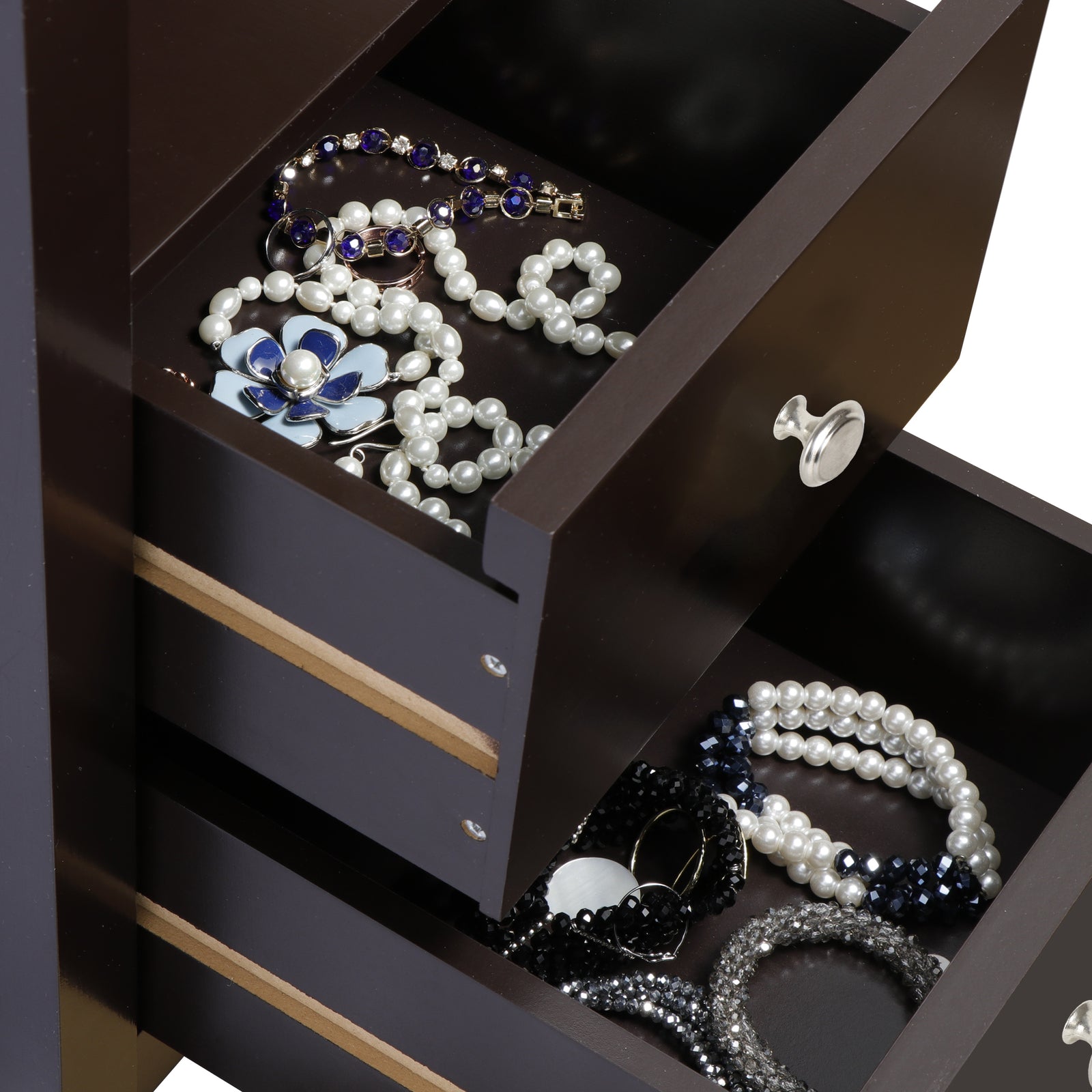 Set of 2 Narrow End Table W/2 Drawers Open Shelf Sofa Side Table for Living Room