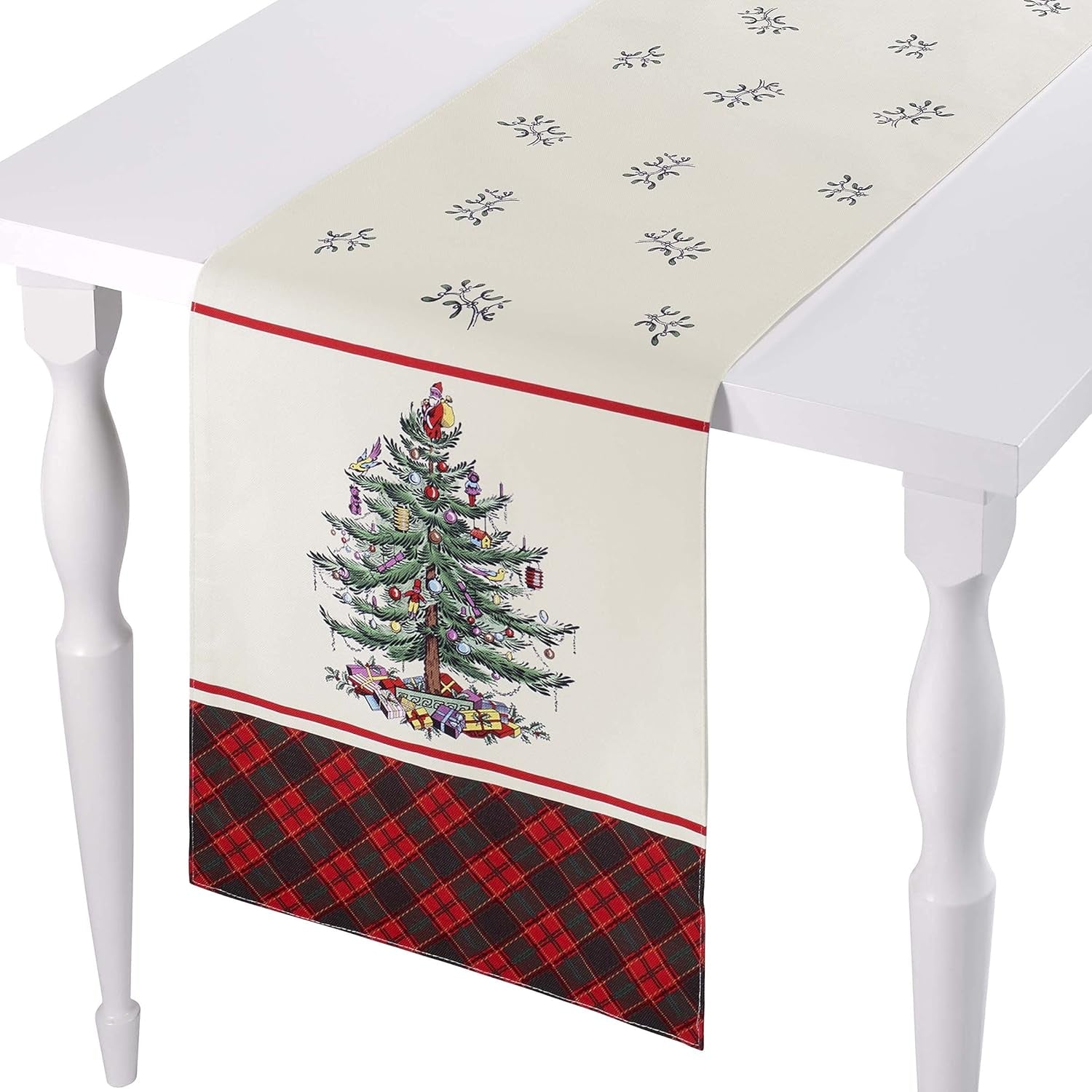 Holiday Home Decor Christmas Tree Tartan Table Runner, 14" x 90