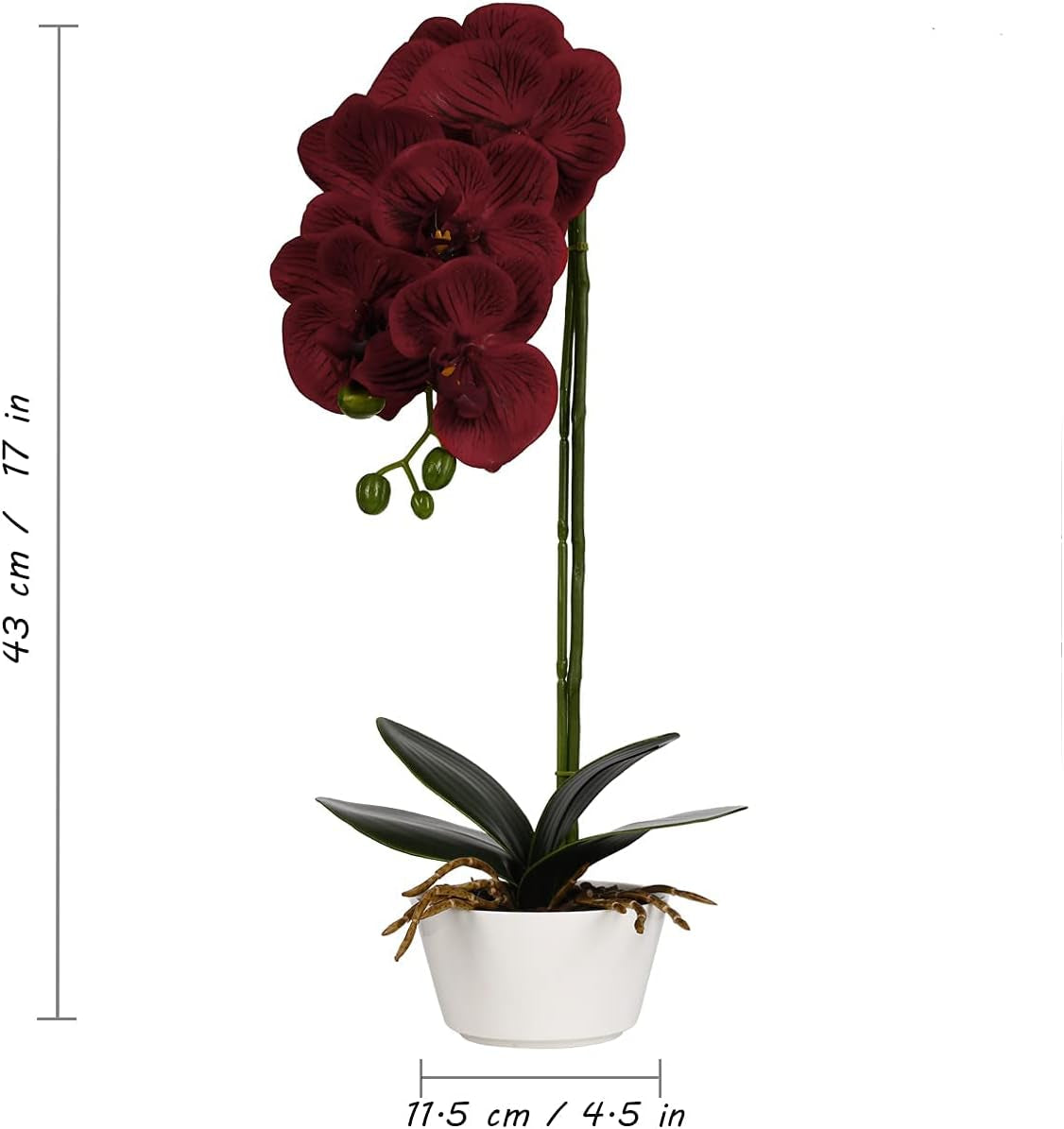 Artificial Red Orchid Plant - Burgundy Faux Flowers for Home Decor, Kitchen, Party, and Hotel Centerpieces - 17" Floral Arrangement
