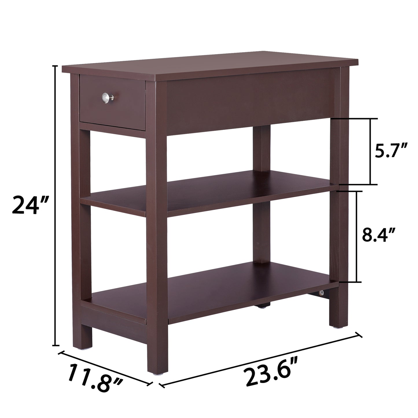 Open End Table Narrow Side Table Slim End Table for Living Room Bedroom Brown