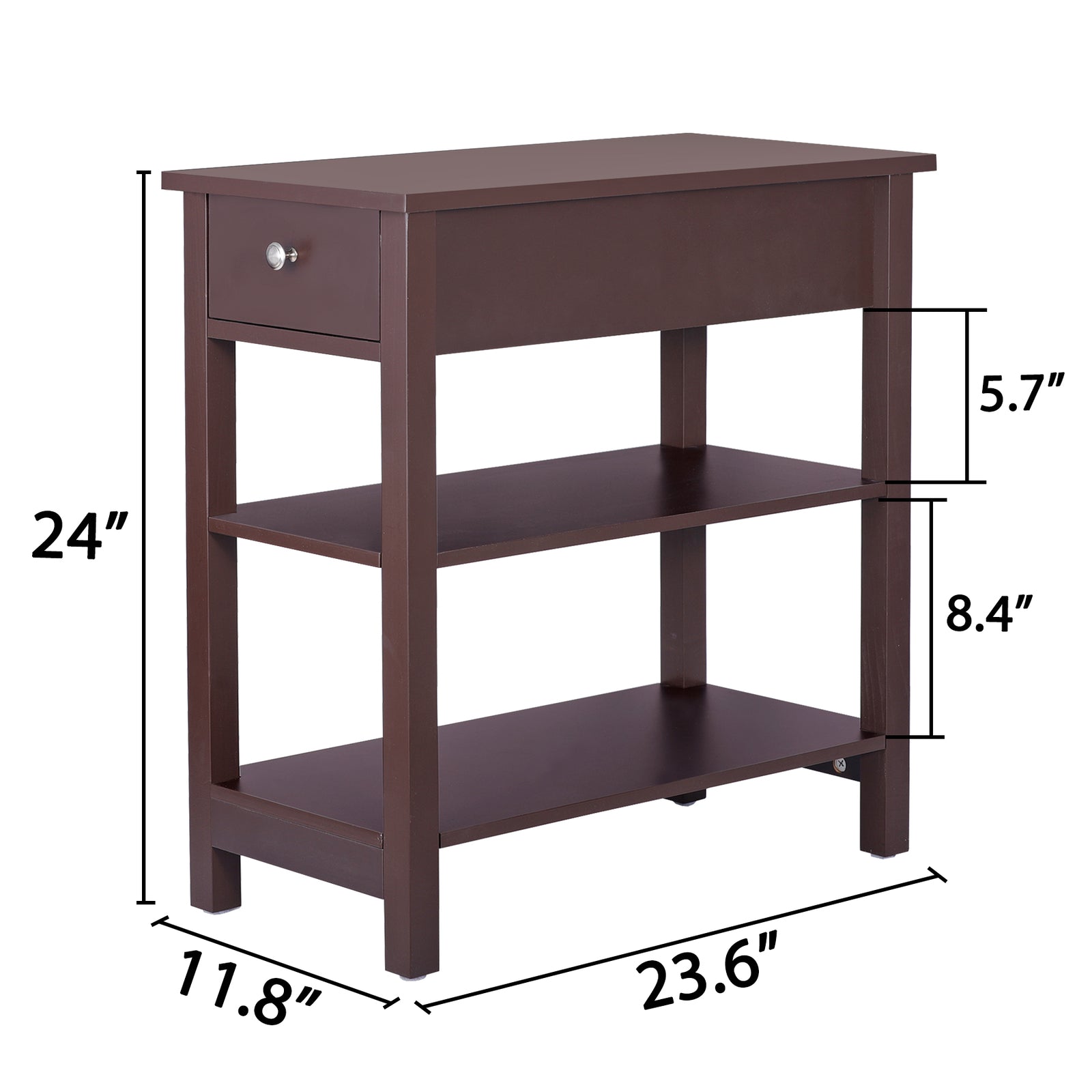 Open End Table Narrow Side Table Slim End Table for Living Room Bedroom Brown