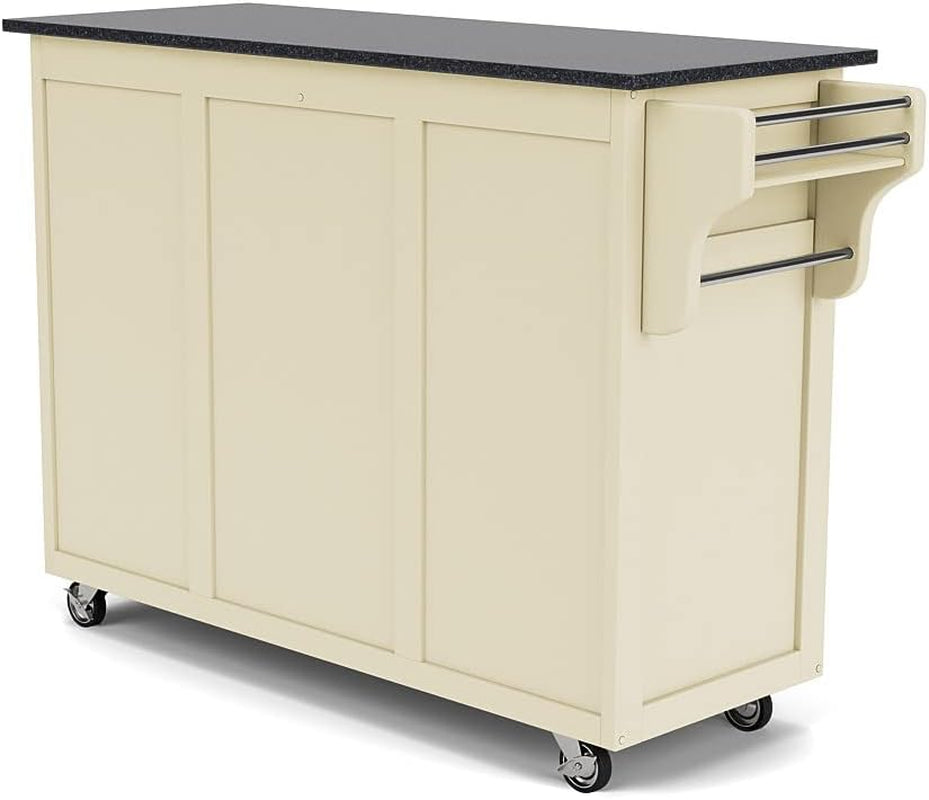 Home Styles Mobile Create-A-Cart Kitchen Cart with Black Granite Top and Four-Door Cabinet in White Finish, Featuring Adjustable Shelving