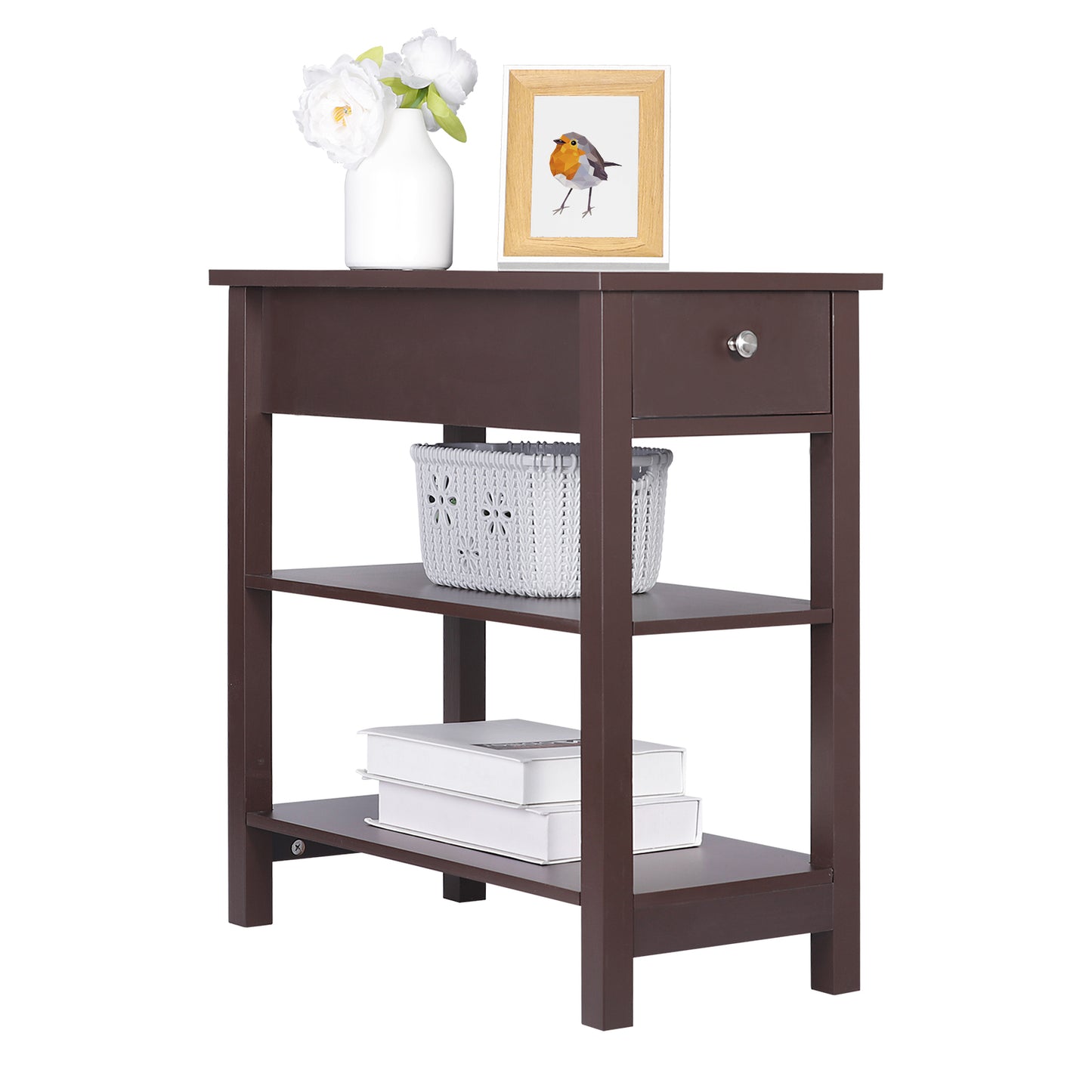 Open End Table Narrow Side Table Slim End Table for Living Room Bedroom Brown