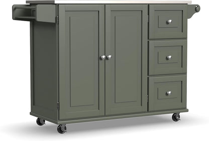 Dolly Madison 54-Inch Rolling Mobile Kitchen Island with Storage and Towel Rack in Off White