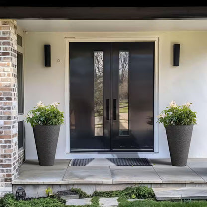 Set of 2 Tall 27.57-Inch Square Charcoal Black Plastic Planters for Indoor and Outdoor Use