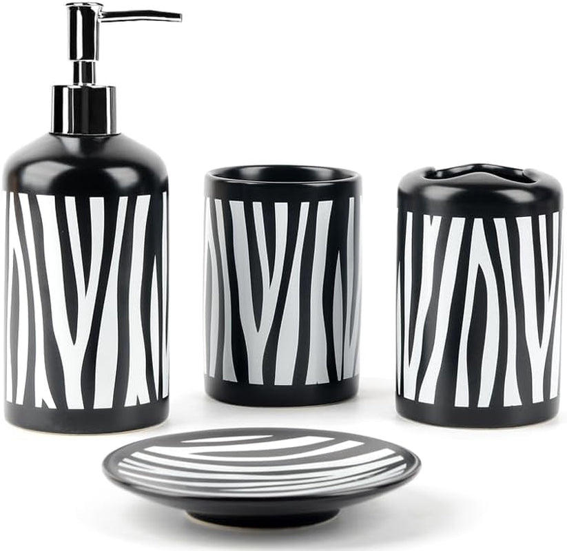 4-Piece Ceramic Bath Set — Purple Zebra Print