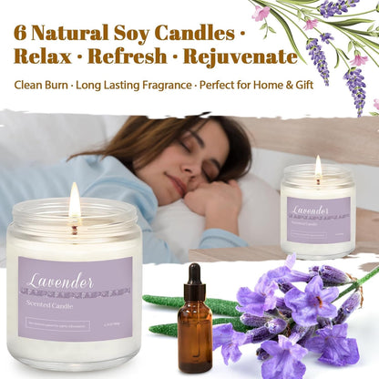 Aromatherapy Scented Candle Gift Set - 6-Pack with 300-Hour Burn Time, Featuring Lavender, Jasmine, Vanilla, Sage, Sandalwood, Rose, and Eucalyptus Mint - Perfect for Gifting to Women