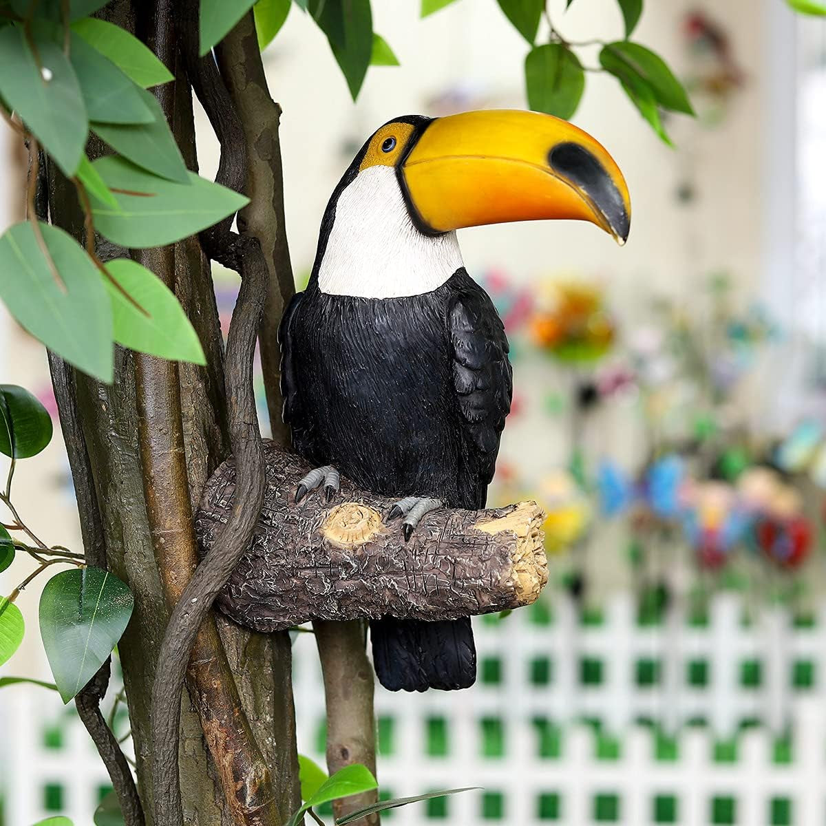 Toucan Tree Hugger Hanging Garden Statue - 11.4 Inch Multicolor Resin Tropical Bird Sculpture for Outdoor Spaces (Style 1)