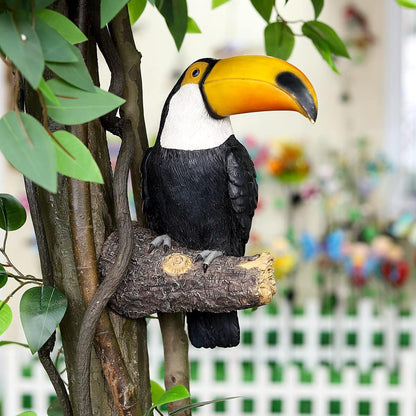 Toucan Tree Hugger Hanging Garden Statue - 11.4 Inch Multicolor Resin Tropical Bird Sculpture for Outdoor Spaces (Style 1)