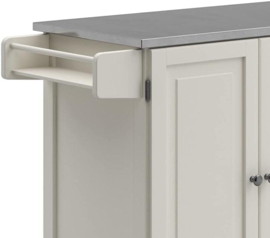 Dolly Madison 54-Inch Rolling Mobile Kitchen Island with Storage and Towel Rack in Off White