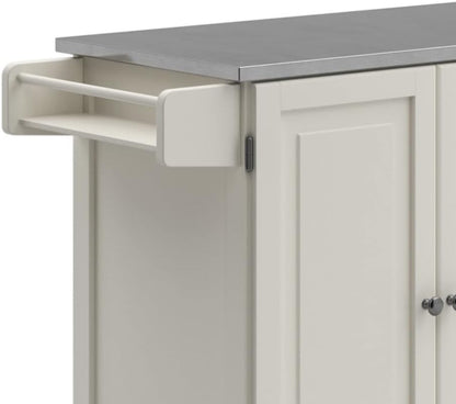 Dolly Madison 54-Inch Rolling Mobile Kitchen Island with Storage and Towel Rack in Off White