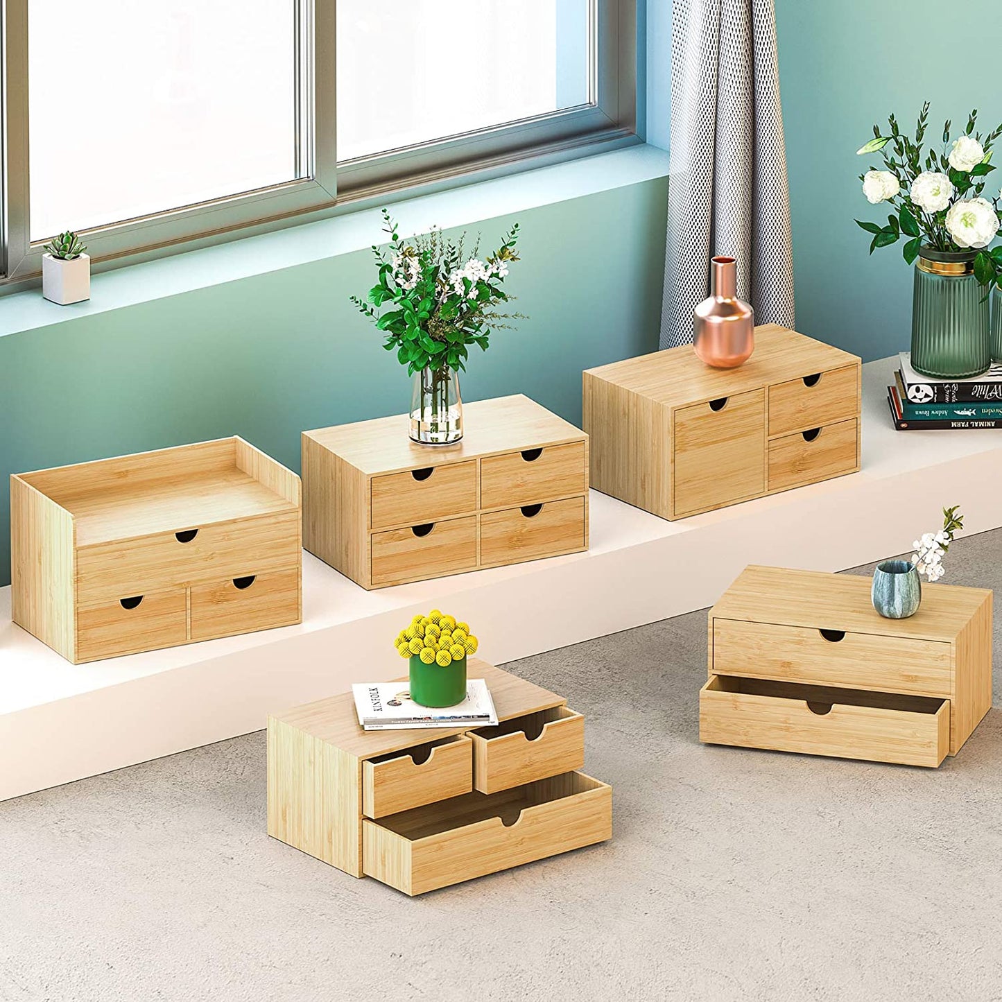 Bamboo Desk Drawer Organizer - Elegant Desktop Storage with 3 Drawers for Office, Home, and Vanity Supplies, No Assembly Needed