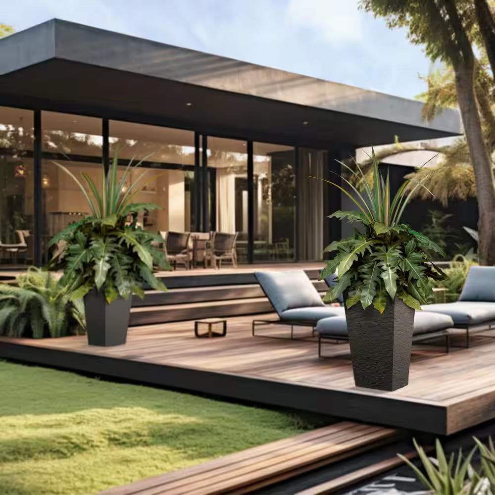 Set of 2 Tall Square Planter Pots – 27.5" Charcoal Black, Indoor/Outdoor Use