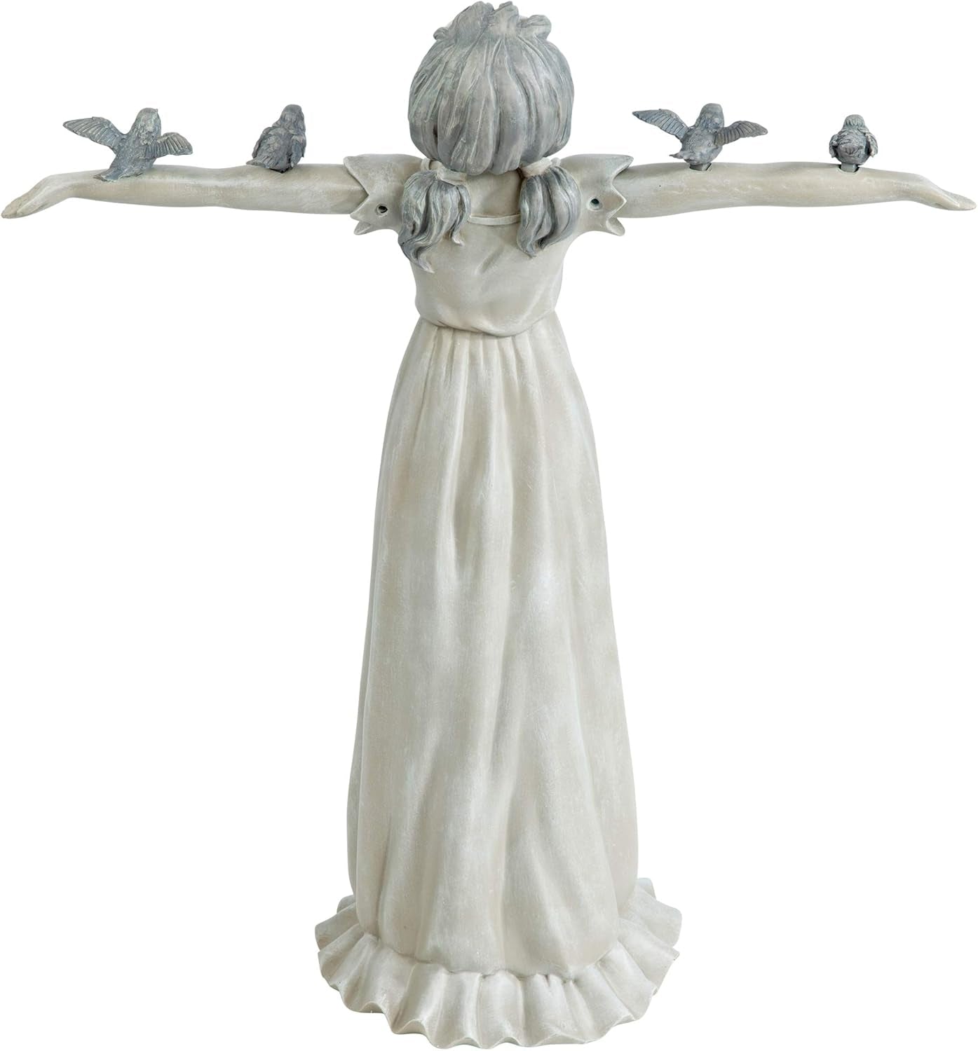 Basking in Glory Outdoor Garden Statue of Little Girl with Birds, 29 Inches Tall, Cast Stone Resin with Two-Tone Finish