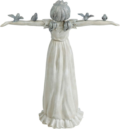 Basking in Glory Outdoor Garden Statue of Little Girl with Birds, 29 Inches Tall, Cast Stone Resin with Two-Tone Finish