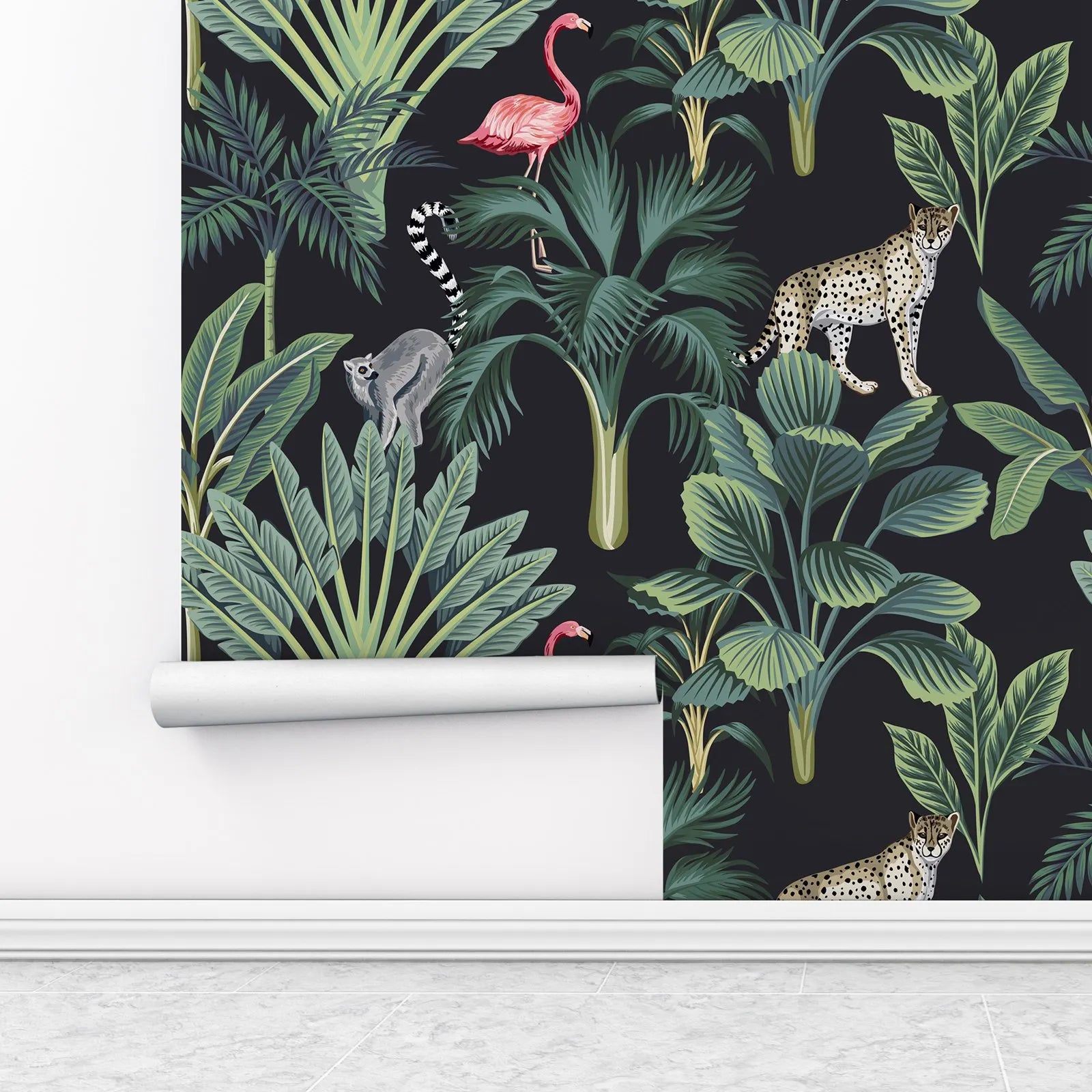 Vintage Tropical Peel & Stick Wallpaper – Flamingos & Palms