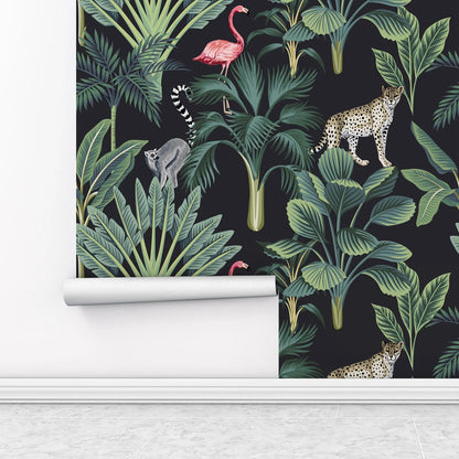 Vintage Tropical Peel & Stick Wallpaper – Flamingos & Palms
