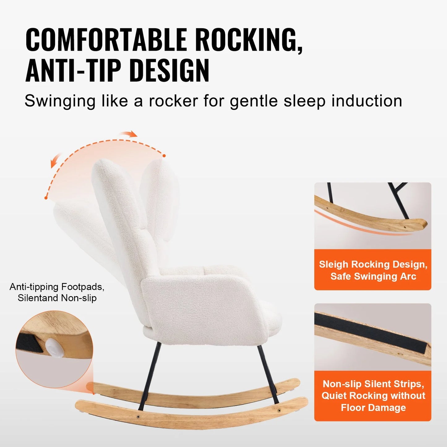 VEVOR Nursery Rocking Chair – Plush Upholstered Glider in Ivory White