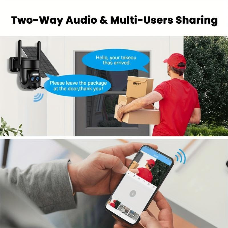 Solar Security Camera Wireless Outdoor, 4K 2.4GHz WiFi PTZ Camera Battery Powered